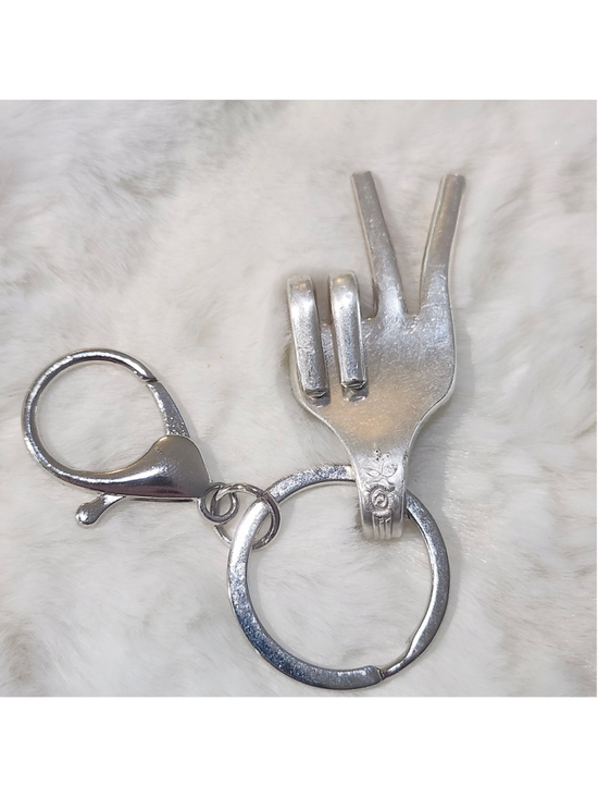Unbranded Accessories - Silverware Art Fork Keychain Peace Sign Hand Gesture Unique Hand Sculpted